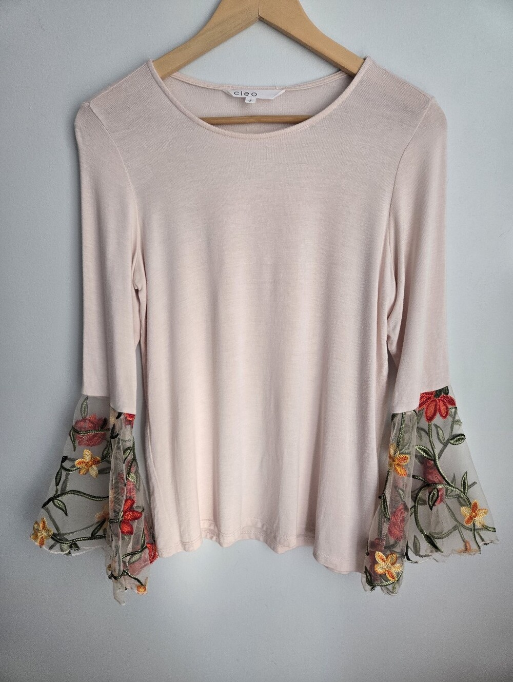 CLEO Blush Pink Floral Bell Sleeve Top